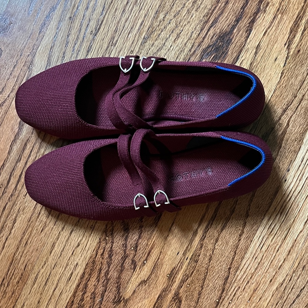 Rothy's Burgundy Knit Mary Jane Flats with Double Straps